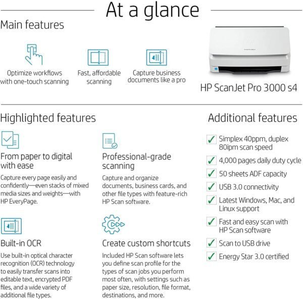 HP ScanJet Pro 3000 s4 Sheet-Feed Scanner (6FW07A)