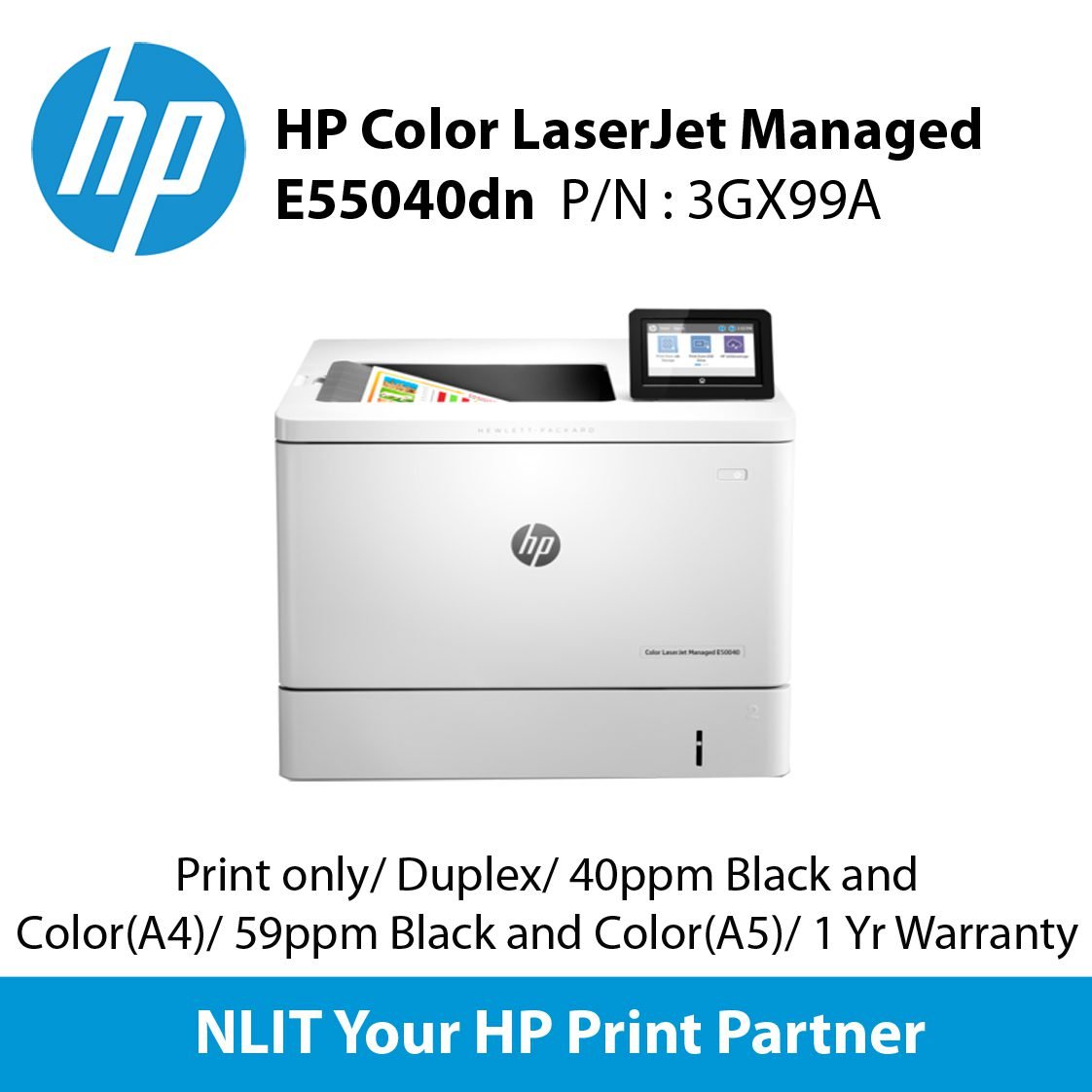 HP Color LaserJet Managed E55040dn (3GX99A) Print Only, Up to 40ppm, Duplex, Network, 3 Years Onsite Warranty