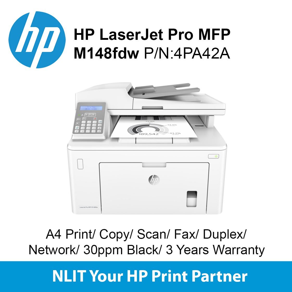 HP LaserJet Pro MFP M148fdw 4PA42A, Print , Scan, Copy, Fax, Network,30ppm Black, 3 Years Warranty