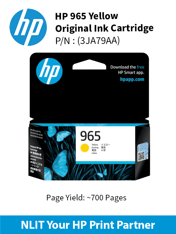 HP 965 Yellow Original Ink Cartridge : 700 pgs : 3JA79AA