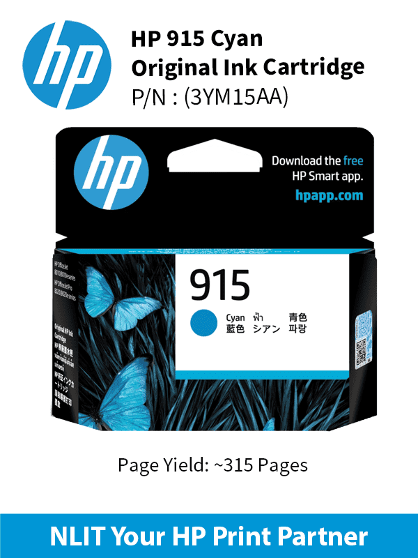 HP 915 Cyan Original Ink Cartridge : 315 pgs : 3YM15AA