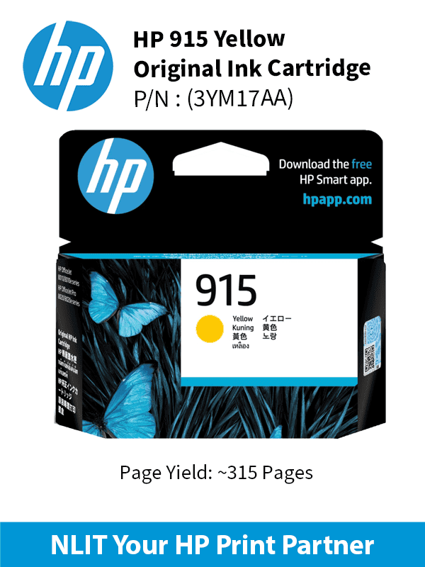 HP 915 Yellow Original Ink Cartridge : 315 pgs : 3YM17AA