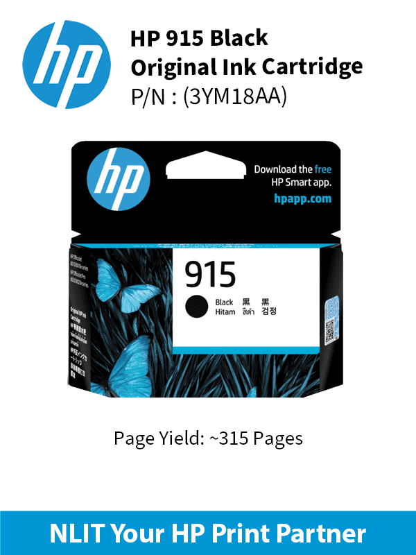 HP 915 Black Original Ink Cartridge : 315 pgs : 3YM18AA