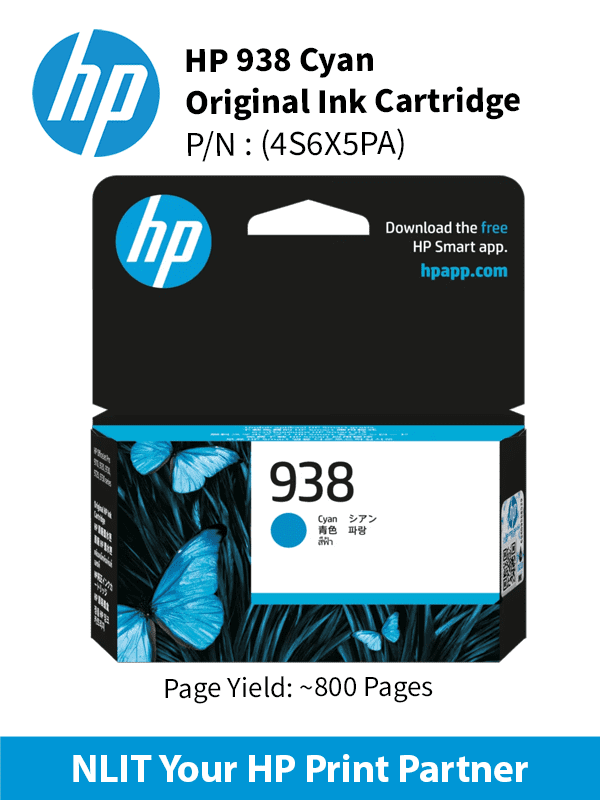 HP 938 Cyan  Original Ink Cartridge : 800 pgs : 4S6X5PE
