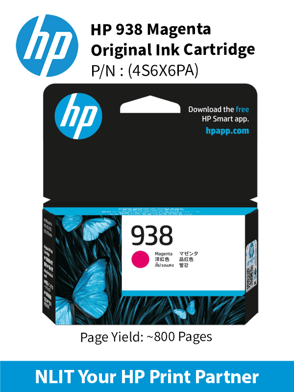 HP 938 Magenta Original Ink Cartridge : 800 pgs : 4S6X6PA