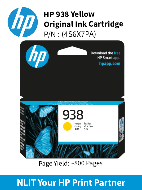 HP 938 Yellow Original Ink Cartridge : 800 pgs : 4S6X7PA