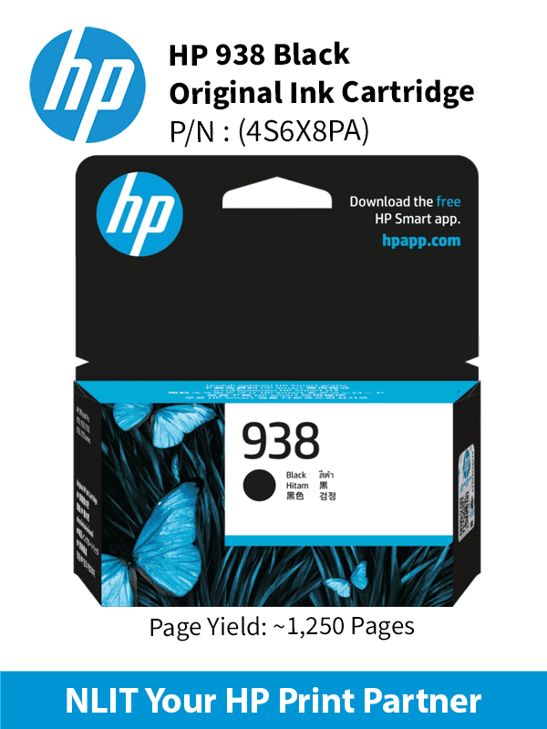 HP 938 Black Original Ink Cartridge : 1250 pgs : 4S6X8PA