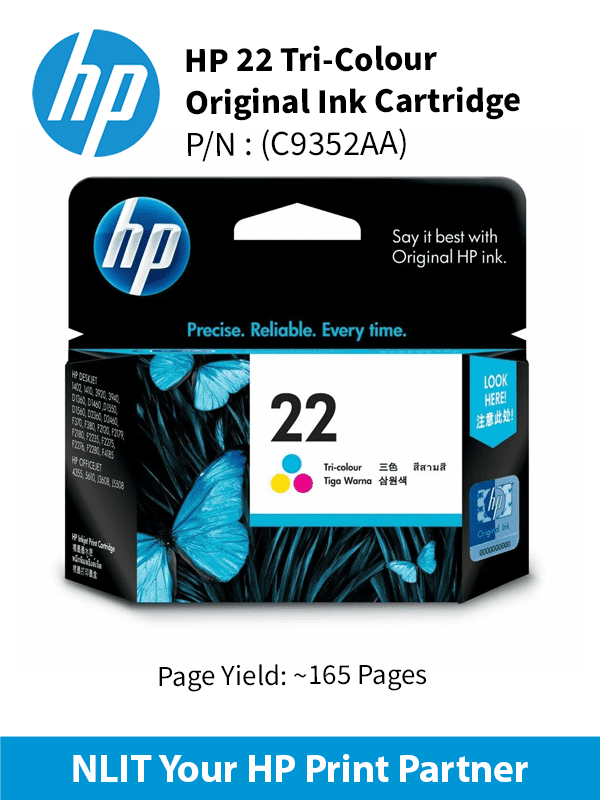 HP 22 Tri-color Ink Cartridge : 165pgs : C9352AA