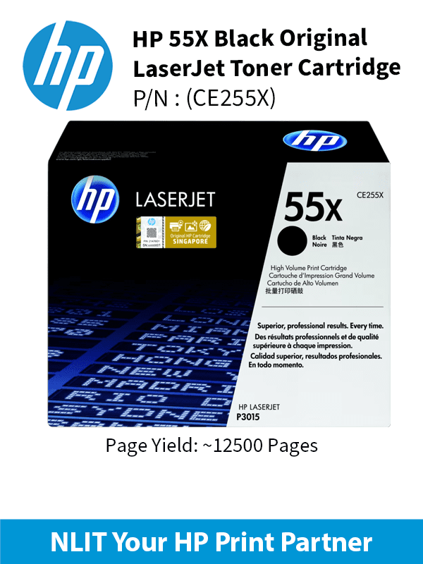 HP Original Toner : HP 55X Black : 12500pgs : CE255X : 2 Yrs Warranty CE255X