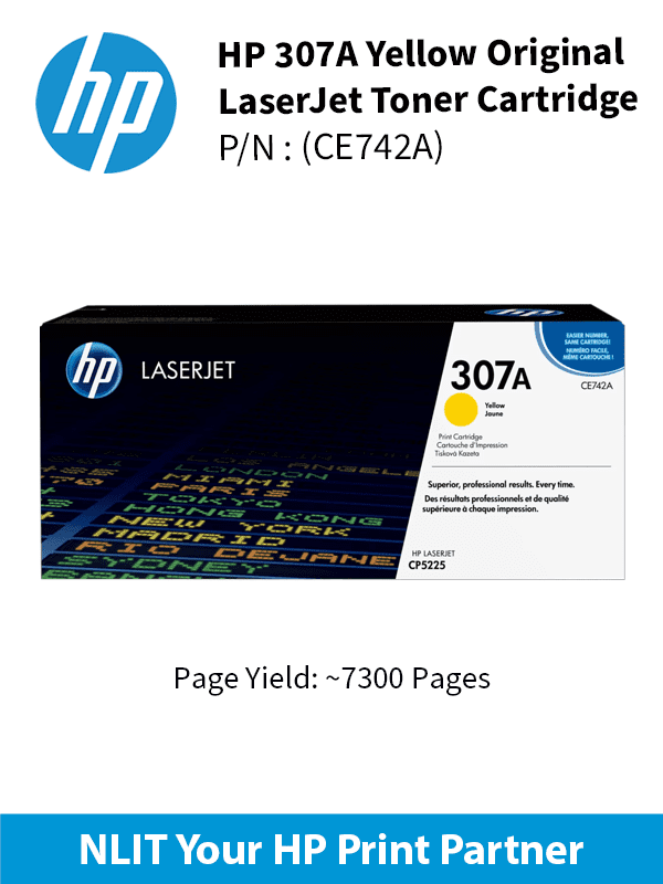 HP Original Toner : HP 307A Yellow : 7300pgs : CE742A : 2 Yrs Warranty CE742A