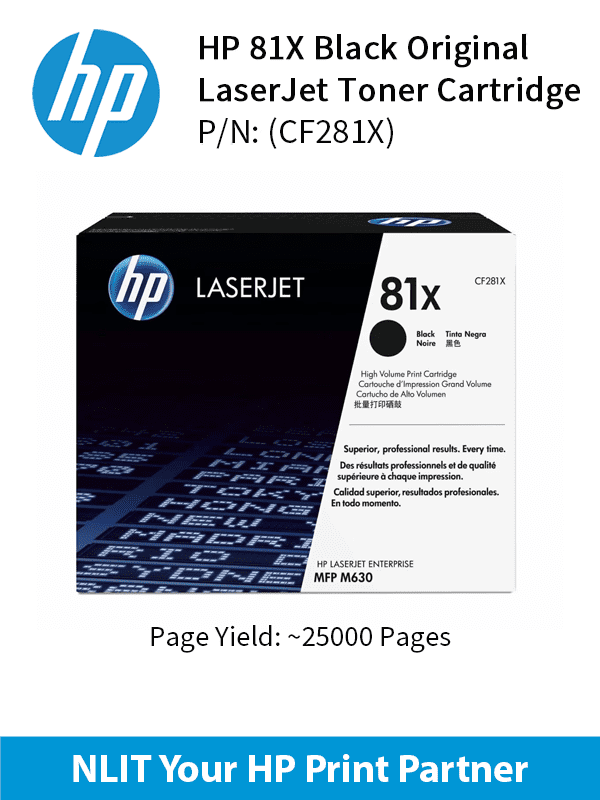 HP Original Toner : HP 81X  Black : Retail Packing : 25,000pgs CF281X