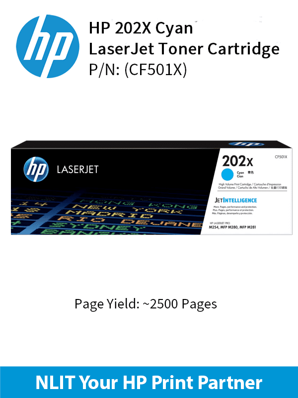 HP 202X Cyan Laserjet Toner : 2500pgs : CF501X
