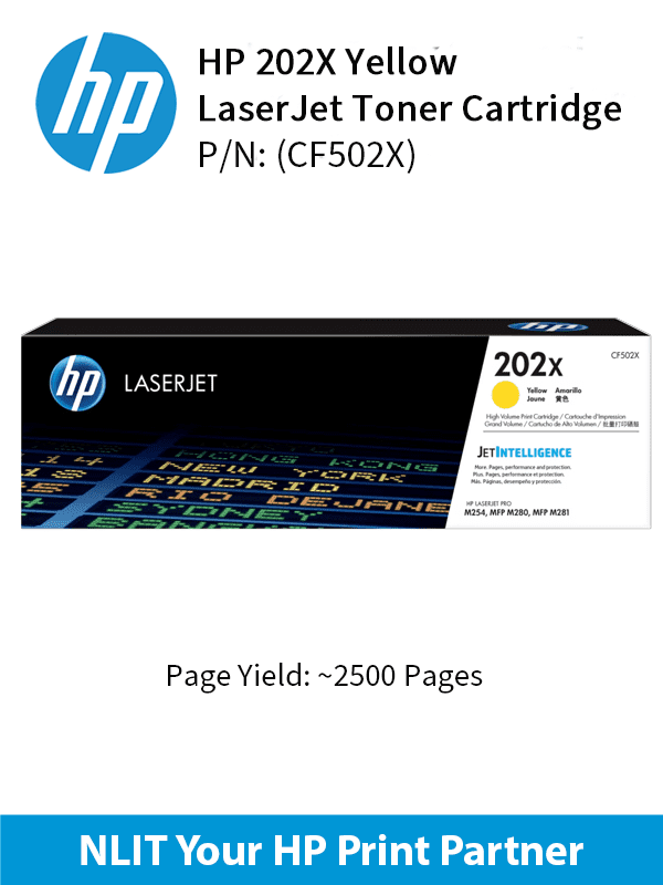 HP 202X Yellow LaserJet Toner : 2500pgs : CF502X