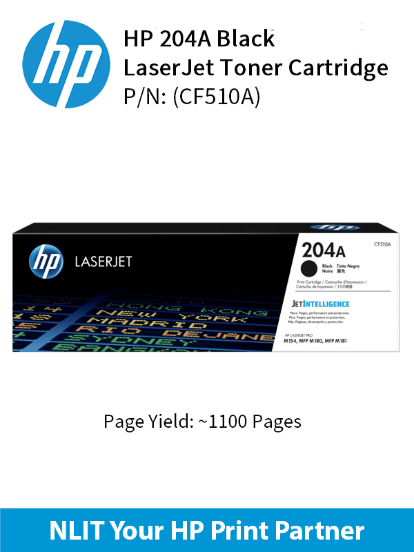 HP 204A Black laserJet Toner : 1100pgs : CF510A