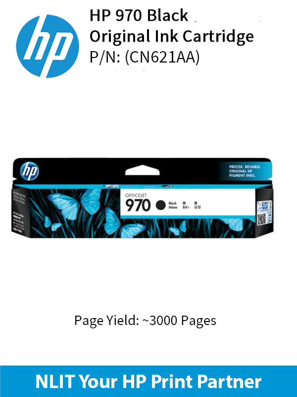 HP 970 Black Ink Cartridge : 3000pgs : CN621AA : 2 Yrs Warranty