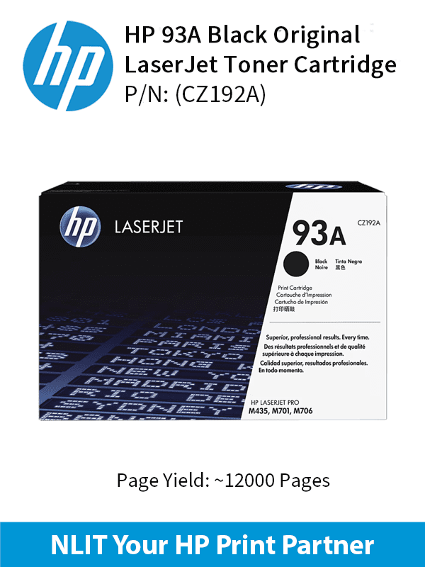 HP Original Toner : HP 93A Black : 12000pgs : CZ192A : 2 Yrs Warranty CZ192A