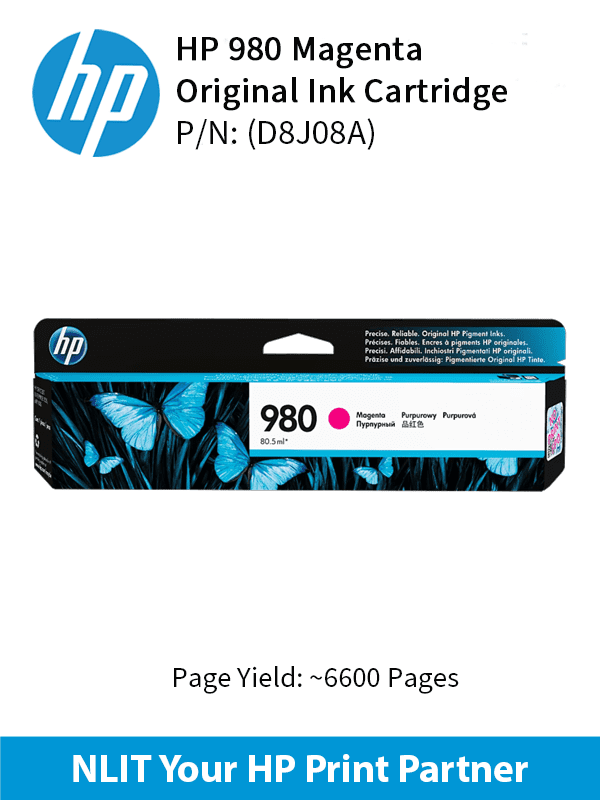 HP Original Toner : HP 980 Magenta : Std : 6,600pgs : D8J08A : 6 Months Warranty
