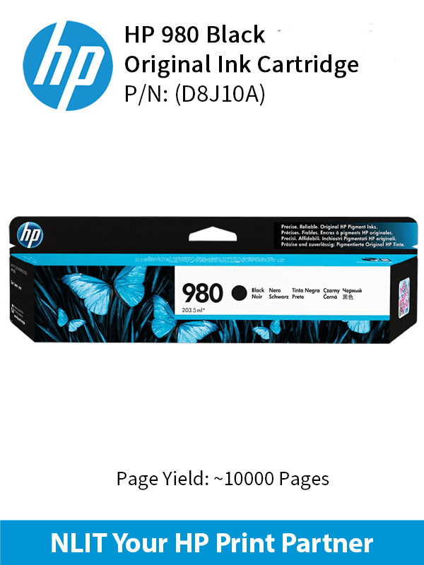 HP Original Toner : HP 980 Black : Std : 10,000pgs : D8J10A : 6 Months Warranty