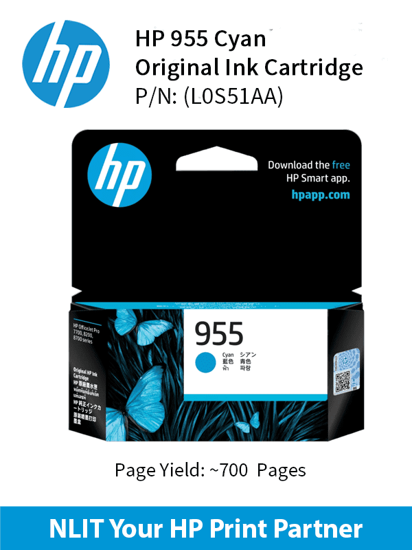 HP Original Cartridges : HP 955 Cyan : Standard : 700pgs :  L0S51AA