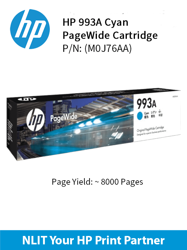 HP Original Cartridges : HP 993A Cyan : Std : 8,000pgs : M0J76AA M0J76AAa