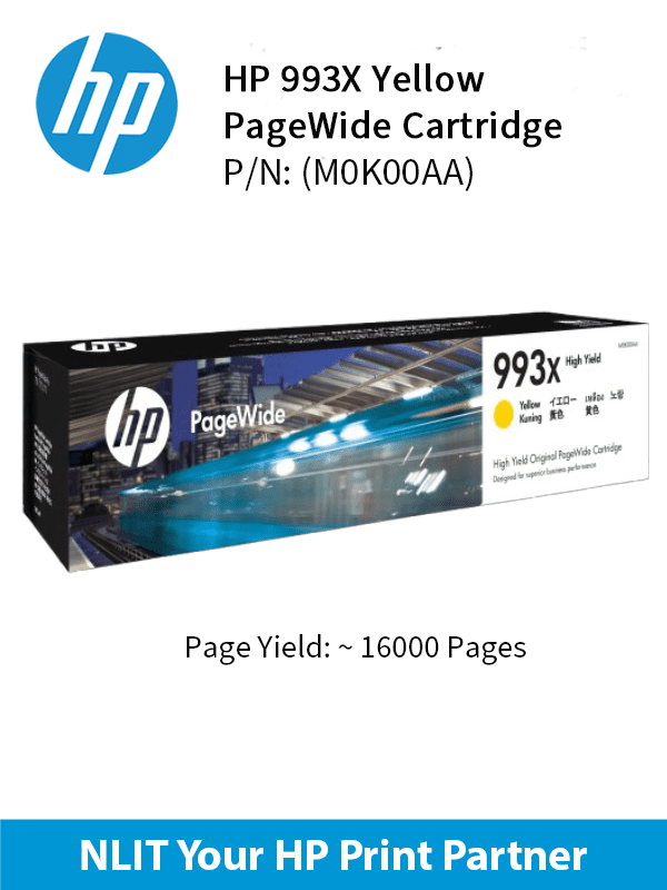 HP Original Cartridges : HP 993X Yellow : Std : 16,000pgs : M0K00AA M0K00AA