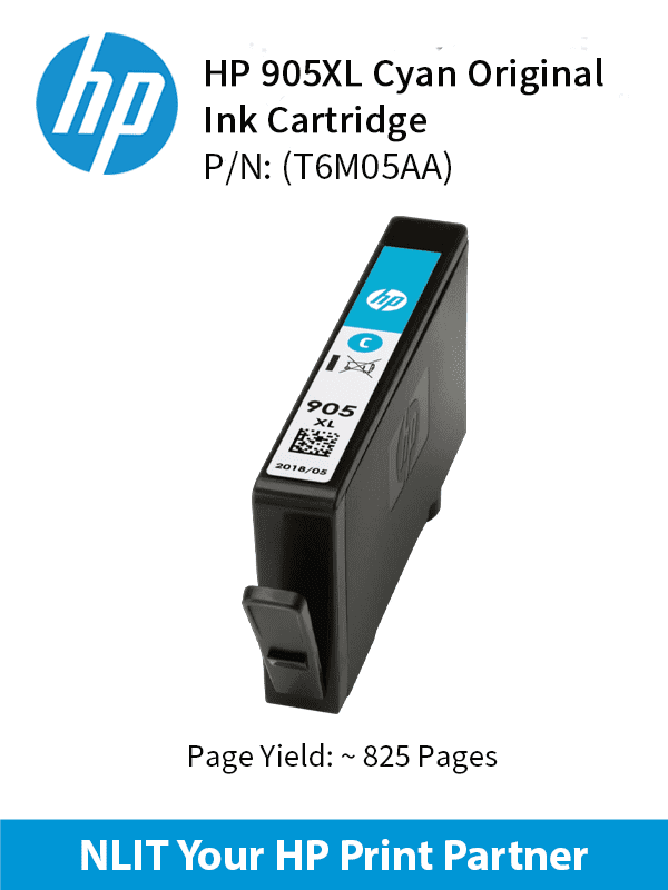 HP 905XL Cyan Original Ink Cartridge : 415 pgs : T6M05AA