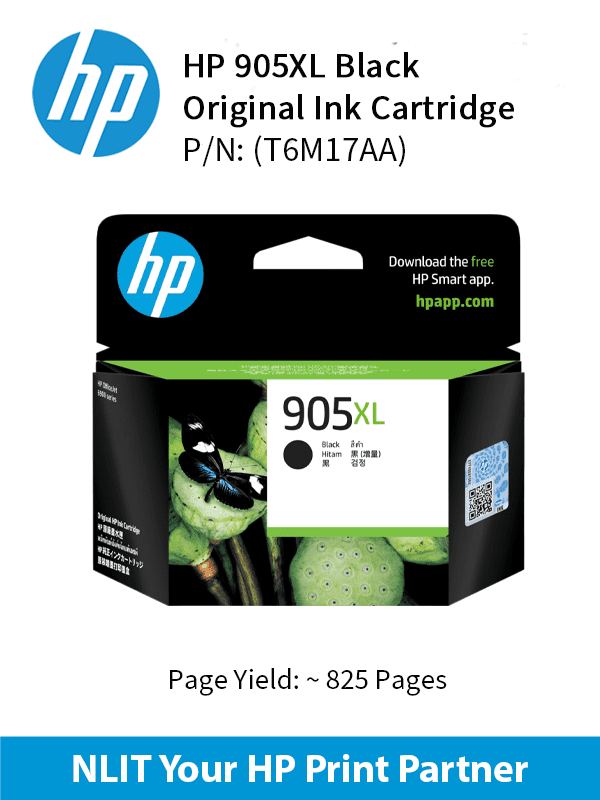 HP 905XL Black Original Ink Cartridge : 825 pgs : T6M17AA