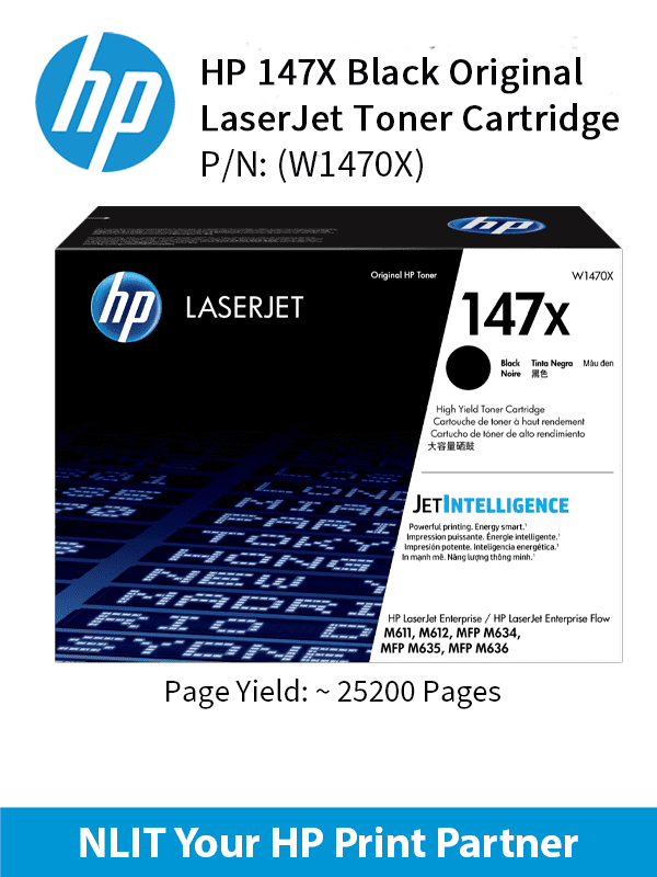 HP Original Toner : HP 147X Black : 25,200pgs : W1470X : 2 Yrs Warranty