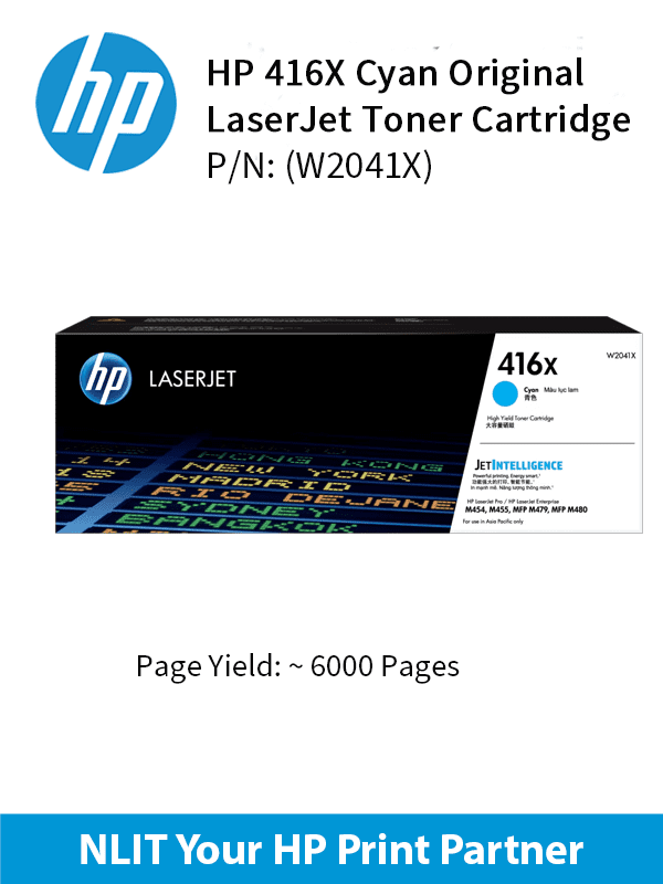 HP Original Toner : HP 416X Cyan : Large : 6,000pgs : W2041X : 2 Years Direct HP Warranty