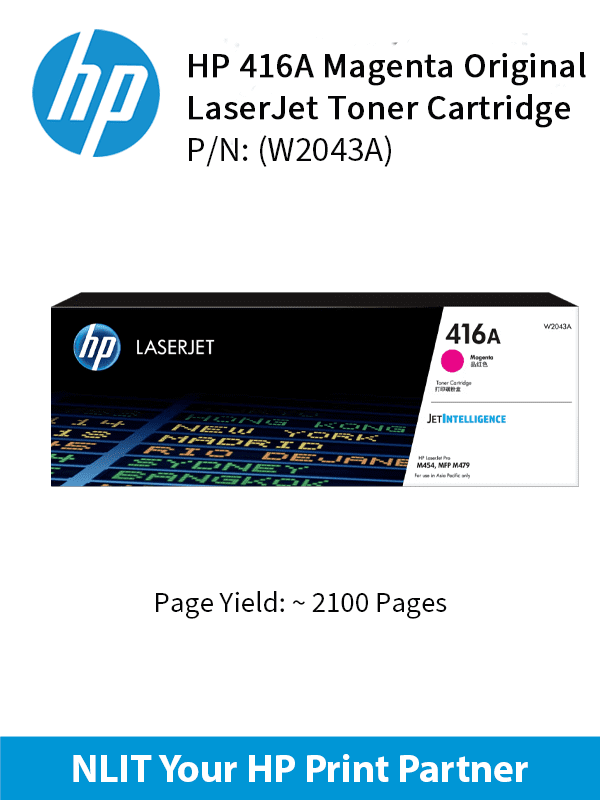 HP Original Toner : HP 416A Magenta : Std : 2,100pgs : W2043A :  2 Years Direct HP Warranty