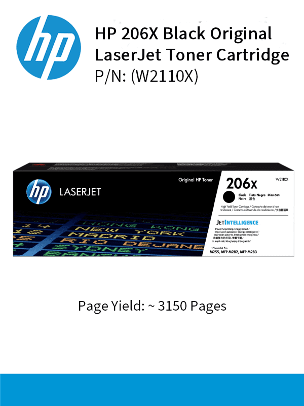 HP 206X Black laserJet Toner : 3150pgs : W2110X