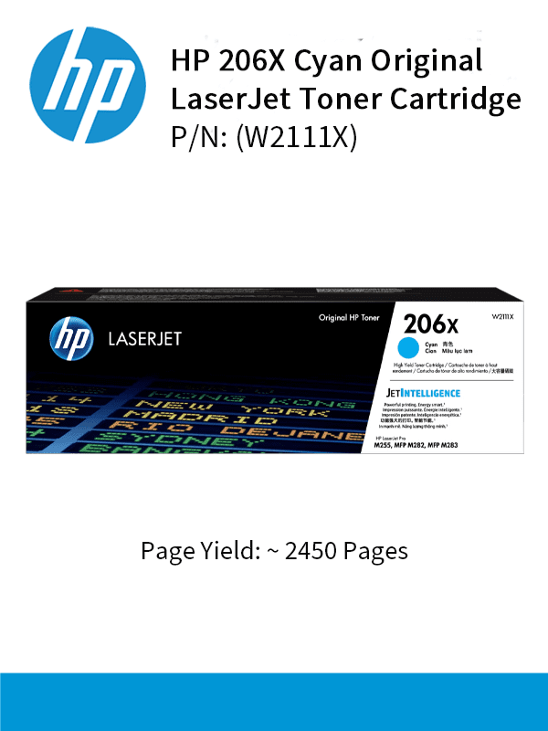 HP 206X Cyan Laserjet Toner : 2450pgs : W2111X