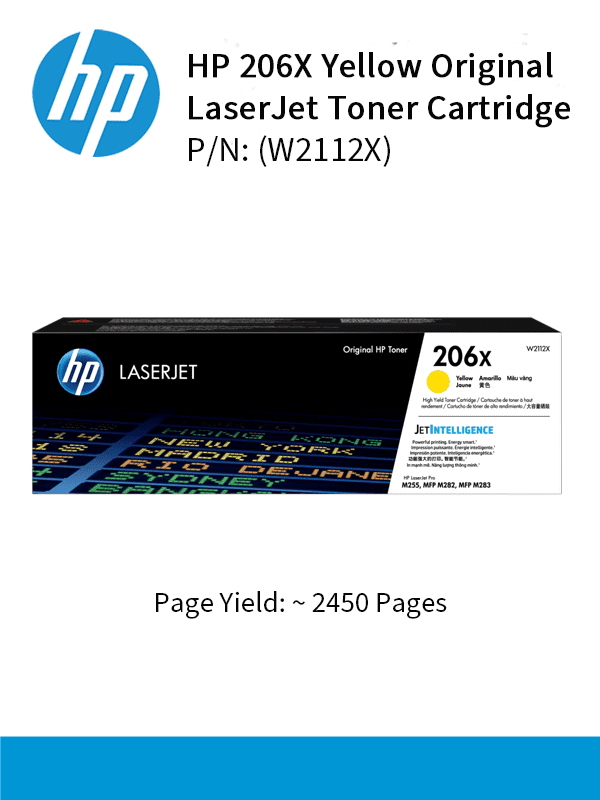 HP 206X Yellow LaserJet Toner : 2450pgs : W2112X