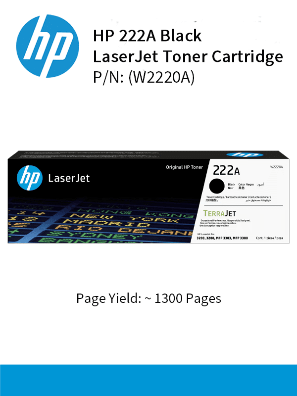 HP 222A Black Original Laser Toner Crtg : 1300pgs : W2220A