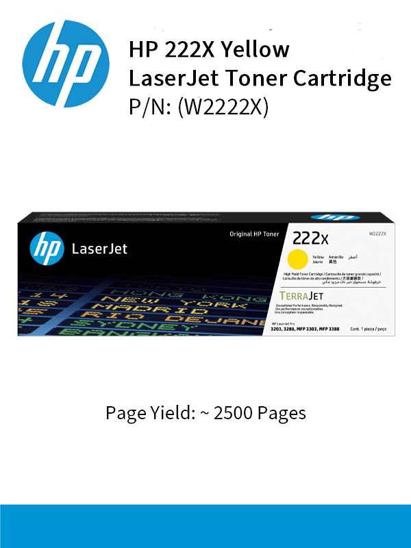 HP 222X Yellow Original Laser Toner Crtg : 1,200pgs : W2222X