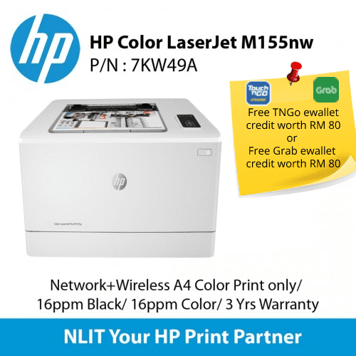 HP Color LaserJet M155nw (7KW49A) A4 Color Print only, 16ppm Black, 16ppm Color, Network, Wireless, 3 Yrs Warranty (TNG)