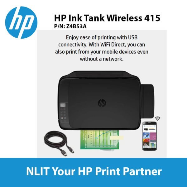 HP Smart Tank 750, A4 Color Print, Wireless, Scan, Copy, ADF, 15ppm black, 9 ppm Color, 2 Years Warranty, Bundled with 4 bottles Ink included 4 bottles of Ink (TNG)