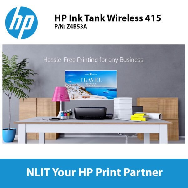 HP Smart Tank 750, A4 Color Print, Wireless, Scan, Copy, ADF, 15ppm black, 9 ppm Color, 2 Years Warranty, Bundled with 4 bottles Ink included 4 bottles of Ink (TNG)